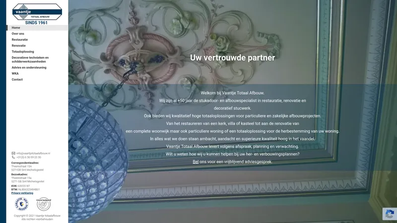 Website van Afbouwbedrijf 't Vaantje B.V.