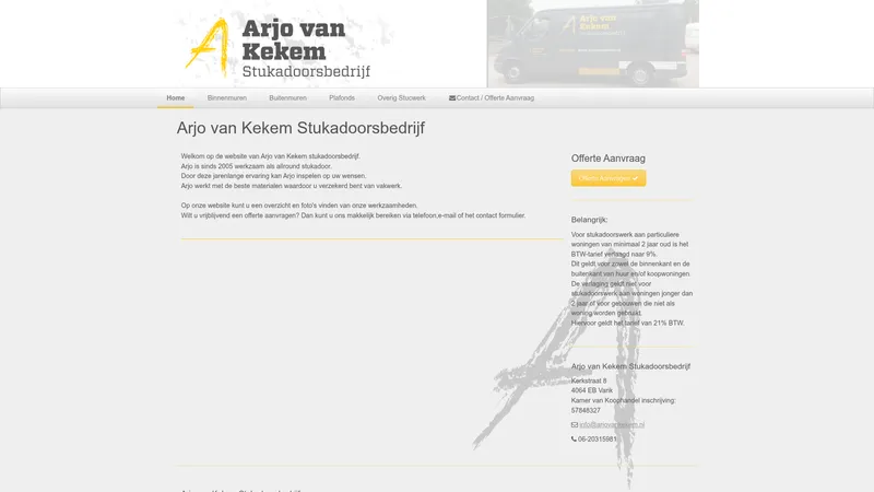 Website van Arjo van Kekem Stukadoorsbedrijf