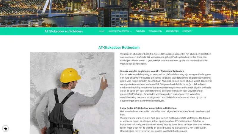 Website van AT Stukadoor Rotterdam vnf €12 pm2 Stucadoor schilder bedrijf