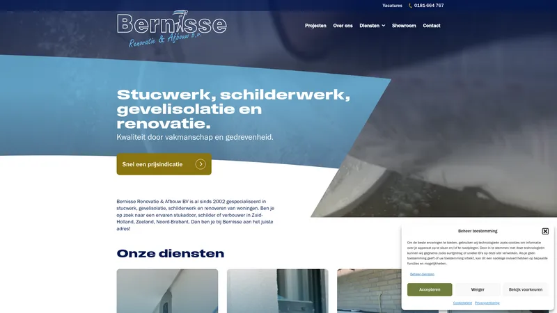 Website van Bernisse Stucwerk, Renovatie en Afbouw