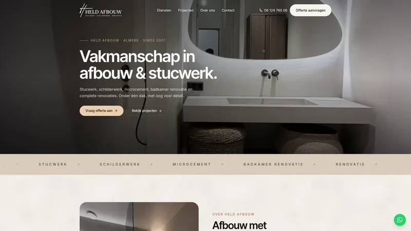 Website van Held Afbouw - Stukadoorsbedrijf
