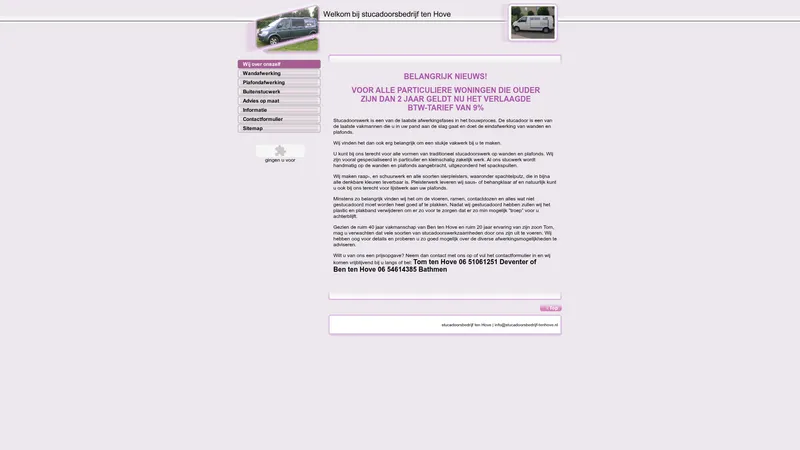 Website van Hove Stucadoorsbedrijf Ten