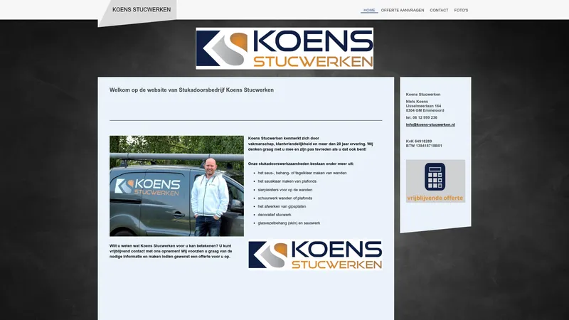 Website van Koens Stucwerken