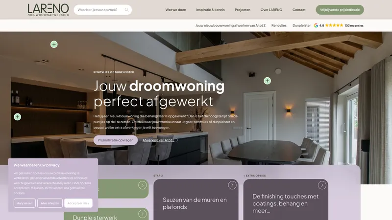Website van LARENO Nieuwbouwafwerking