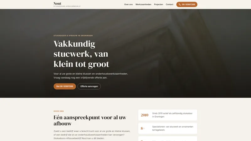 Website van Nout Stukadoors - afbouwbedrijf