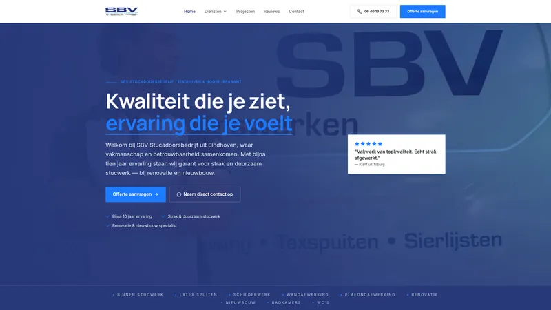 Website van SBV stucadoorsbedrijf