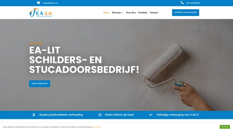 Website van Schilders en Stucadoorsbedrijf EA-LIT