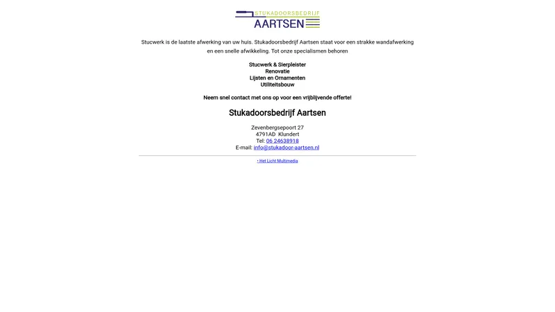 Website van Stucadoorsbedrijf Aartsen