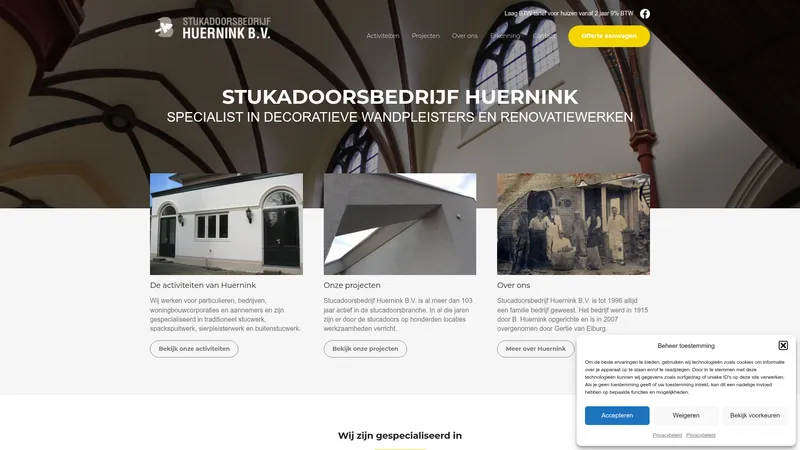 Website van Stucadoorsbedrijf B. Huernink B.V.