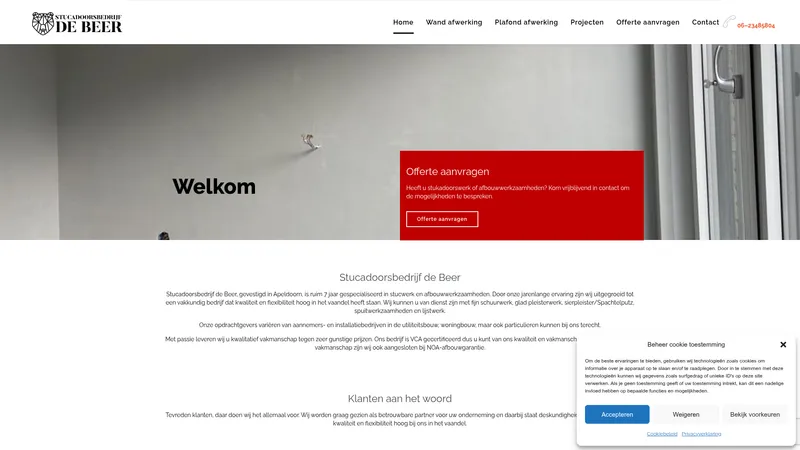 Website van Stucadoorsbedrijf de Beer