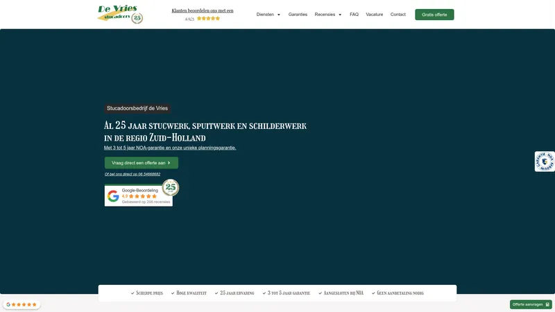 Website van Stucadoorsbedrijf de Vries | Stukadoor Zoetermeer | Zuid-Holland