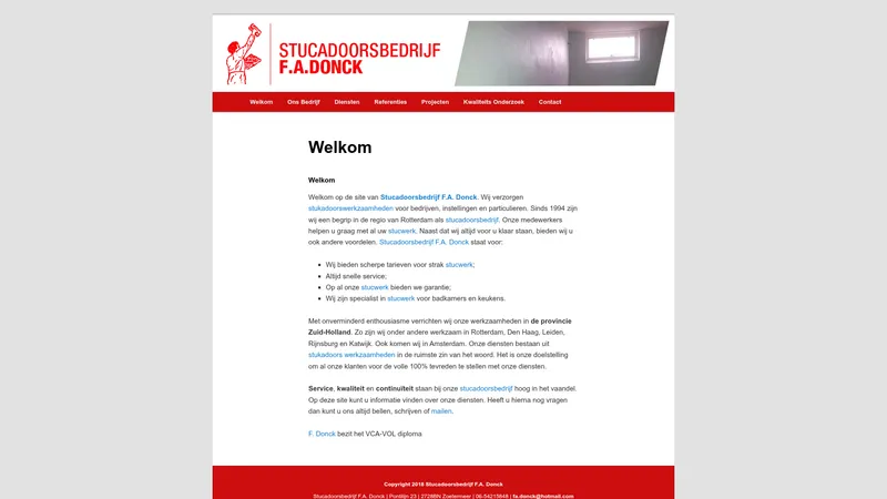 Website van Stucadoorsbedrijf F A Donck