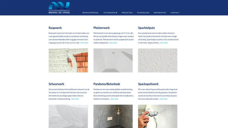 Website van Stucadoorsbedrijf Menno de Vries