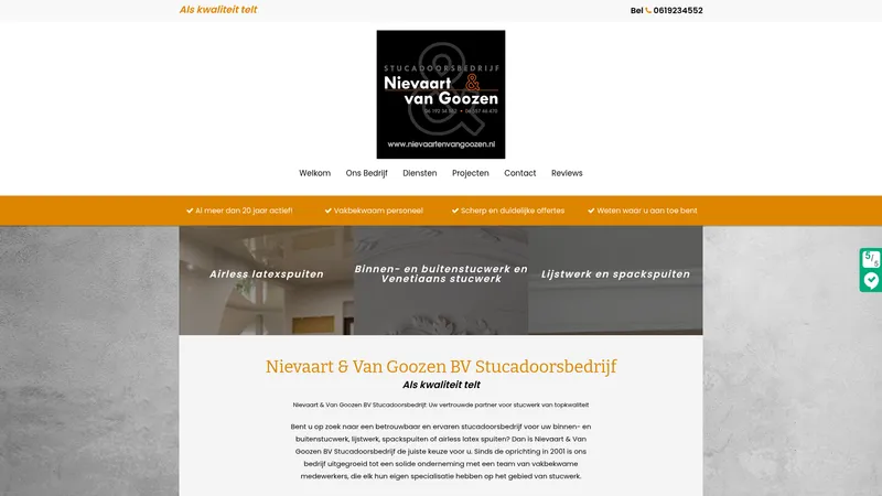 Website van Stucadoorsbedrijf Nievaart en van Goozen BV