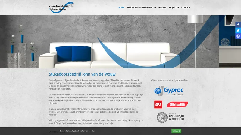 Website van Stukadoorbedrijf John van de Wouw BV