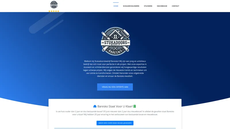 Website van Stukadoorsbedrijf Baresko