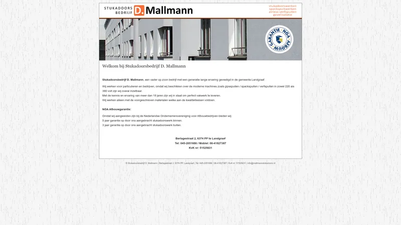 Website van Stukadoorsbedrijf D. Mallmann Dennis Mallmann