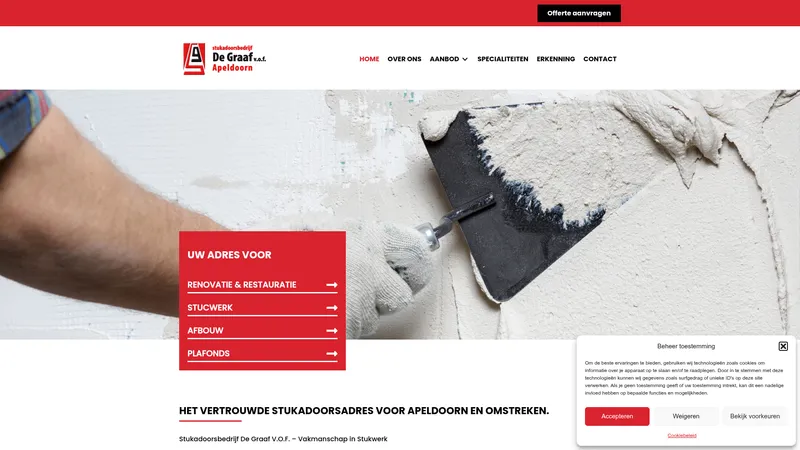 Website van Stukadoorsbedrijf De Graaf V.O.F.