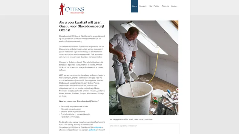 Website van Stukadoorsbedrijf Ottens Stadskanaal