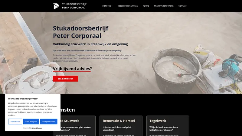 Website van Stukadoorsbedrijf Peter Corporaal