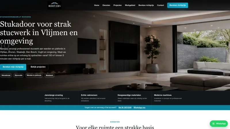 Website van Stukadoorsbedrijf Roovers