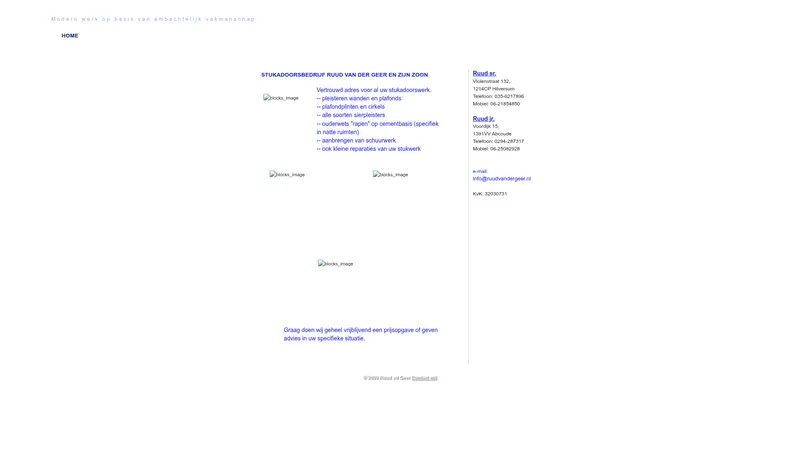 Website van Stukadoorsbedrijf Ruud van der Geer & Zoon