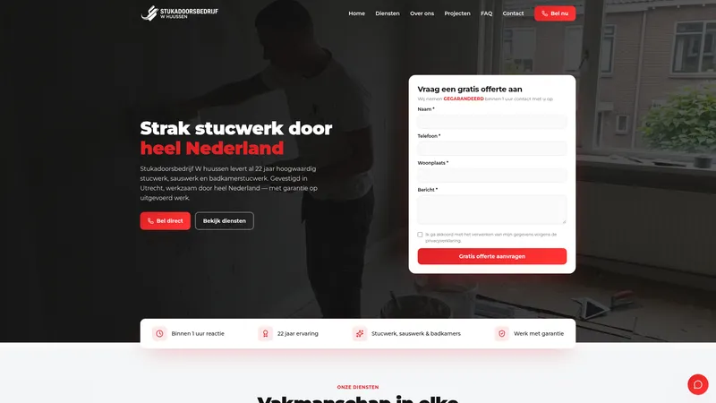 Website van Stukadoorsbedrijf W huussen