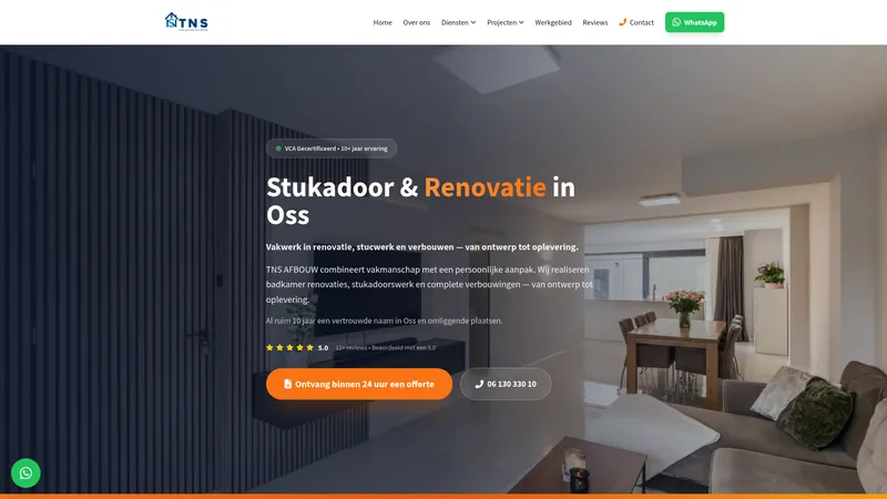 Website van TNS Stukadoors en afbouw