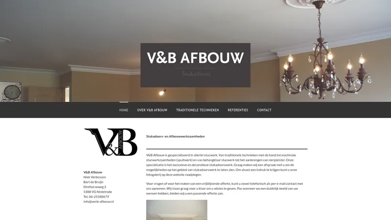 Website van V&B Afbouw