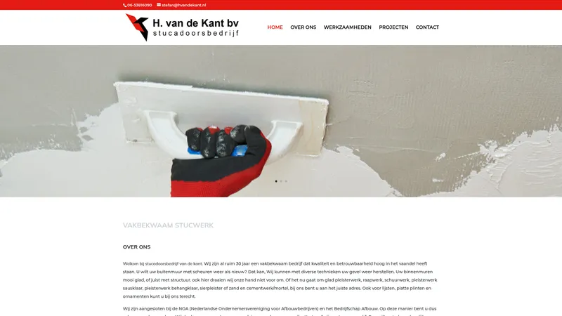 Website van Van de Kant stucadoorsbedrijf