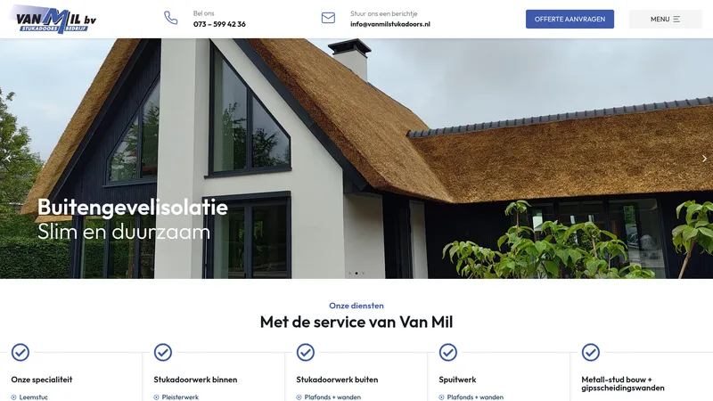 Website van Van Mil B.V. Stukadoorsbedrijf