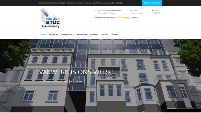 Website van van Zon Stuc Stukadoorsbedrijf