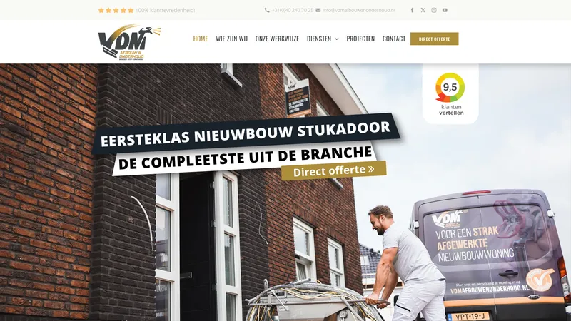 Website van VDM Afbouw & Onderhoud | Nieuwbouw Stukadoors | Latex Spuiters | Schilders | Dunpleister Specialist