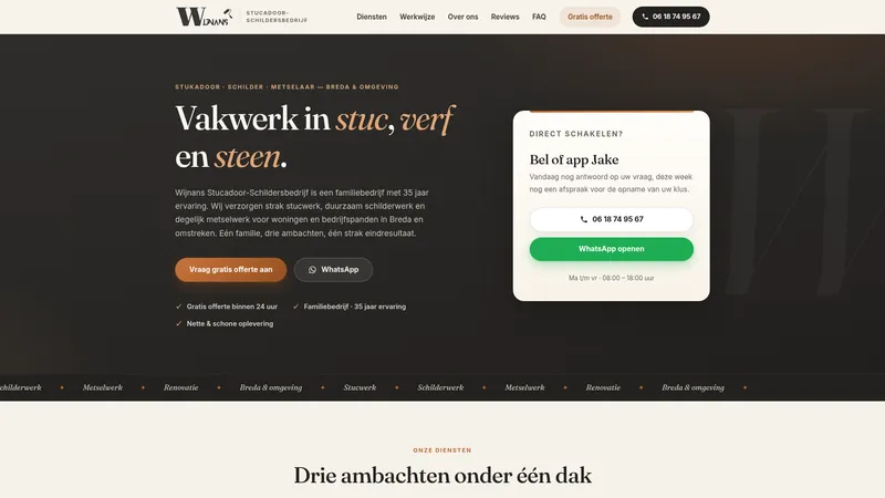 Website van Wijnans Stucadoor-schildersbedrijf
